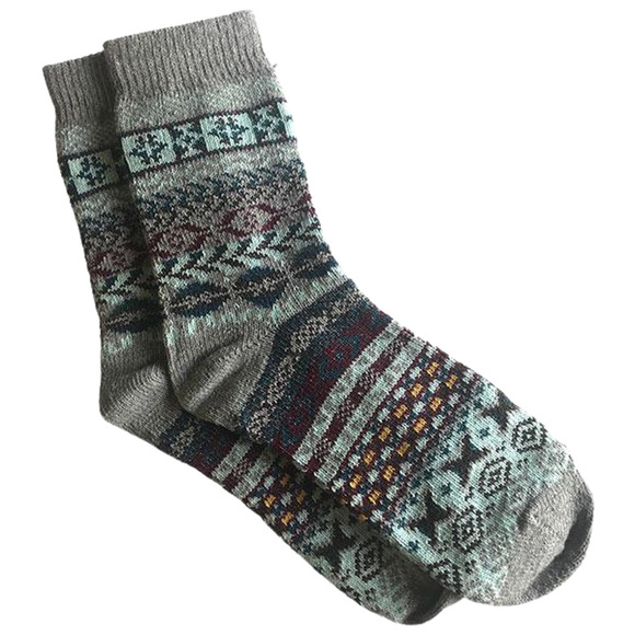 Women's Fair Isle Socks ONE PAIR Amsterdam Grey Teal Cotton Wool Blend - Picture 1 of 11